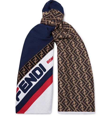 Fendi Logo Jacquard Wool And Silk Blend Scarf Men Multi Fendi