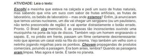 Quest O Observe As Formas Verbais Destacadas No Texto Acima A Quem