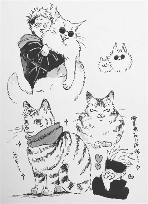 An Ink Drawing Of Three Cats Wearing Hats And Scarves