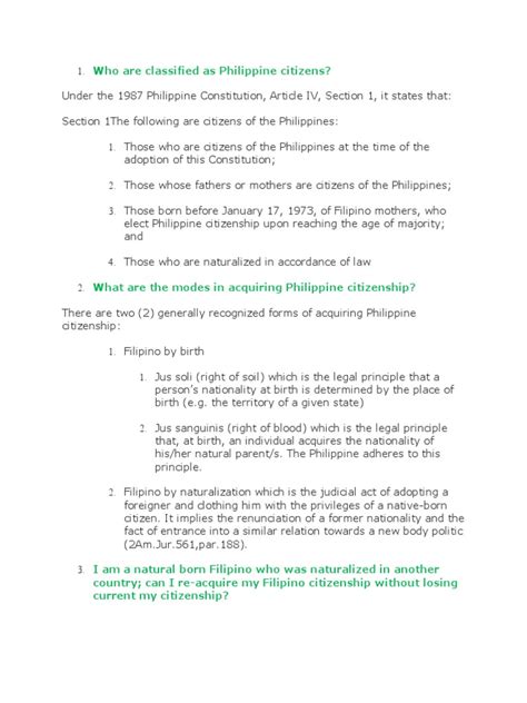 Who Are Classified As Philippine Citizens Pdf Naturalization Citizenship