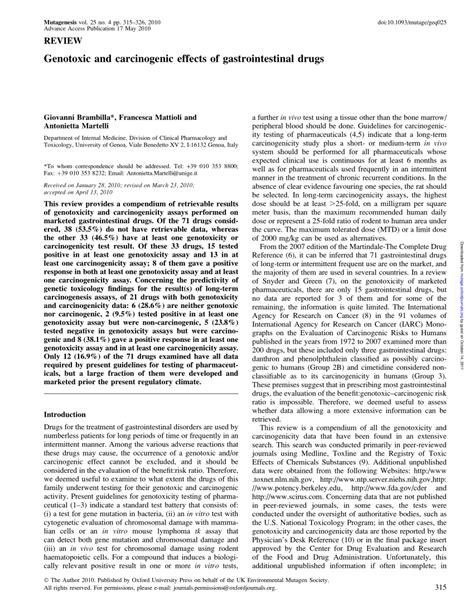 (PDF) Genotoxic and carcinogenic effects of gastrointestinal drugs