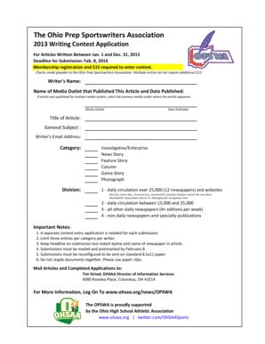 Fillable Online Ohsaa Contest Application Form Ohio High School