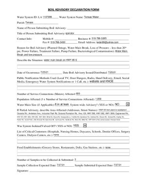 Fillable Online Boil Advisory Declaration Form Fax Email Print Pdffiller