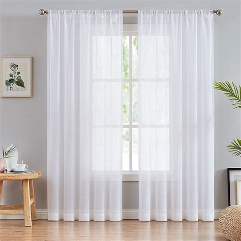 Fmfunctex Slub White Curtains Semi Sheer Curtain Panels For Bedroom