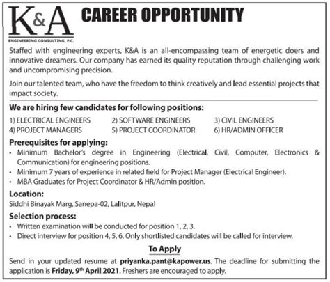 Civil Engineer Job Vacancy In Nepal K And A Engineering Consulting Pc