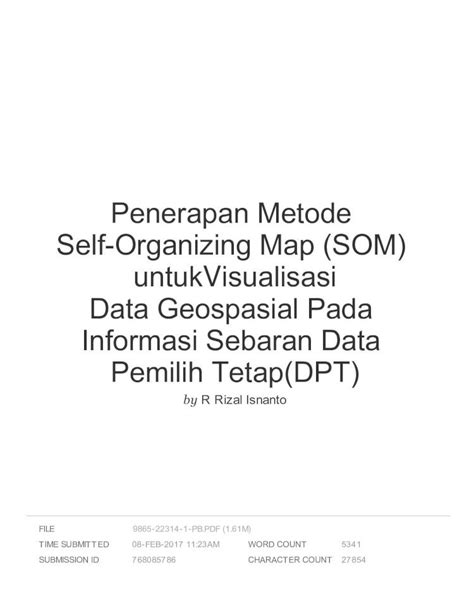 Pdf Penerapan Metode Self Organizing Map Som Eprints Undip Ac Id