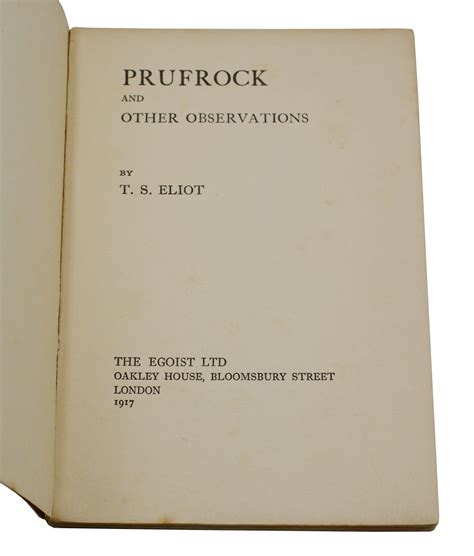 Prufrock And Other Observations By Eliot T S Very Good 1917 First