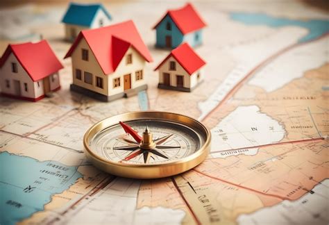 A Compass Needle Pointing Towards A Tiny House On A Colorful Map Representing The Journey Of