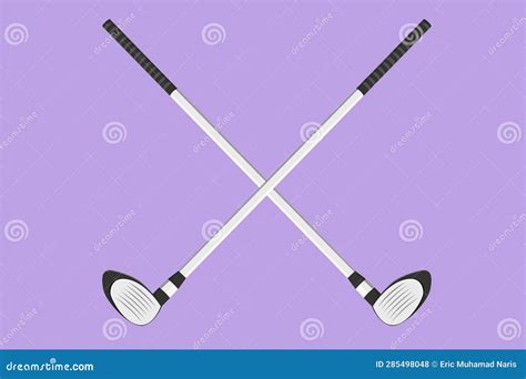 Cartoon Flat Style Drawing Stylized Two Crossed Golf Clubs And Ball