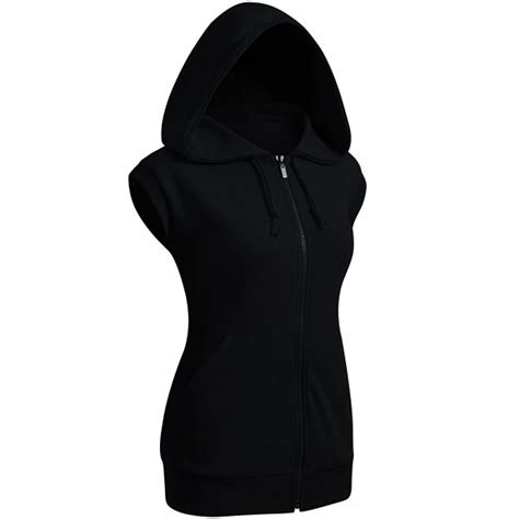 Women S Sleeveless Hoodies Basic Hoodie Zip Up Kwohosl01 Black Cz184qotm7s