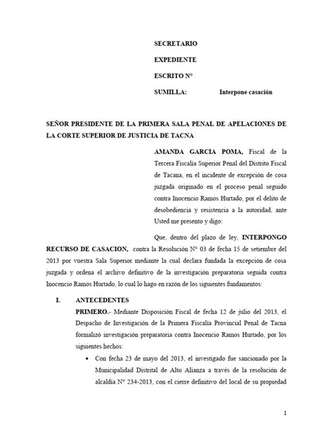 Modelo De Recurso De Casacion Por Inobservancia De Garantías