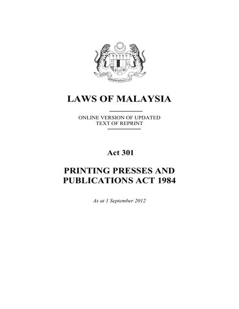 Printing Presses And Publications Act