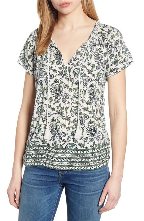 Lucky Brand Border Print Smocked Top Nordstrom