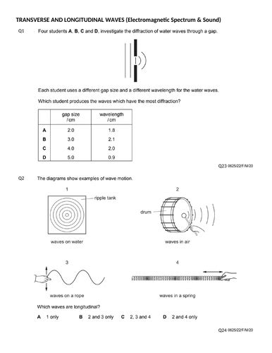 Transverse And Longitudinal Waves Mcqs 0625 Classified Worksheet With Answers Teaching Resources