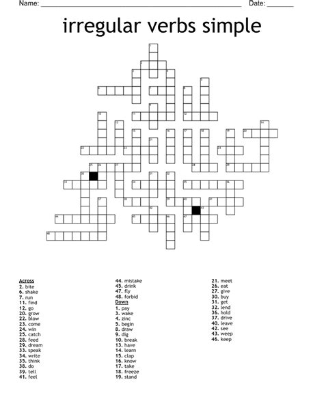 Irregular Verbs Page 1 3ème Write The Past Simple 2nd Column Crossword Wordmint