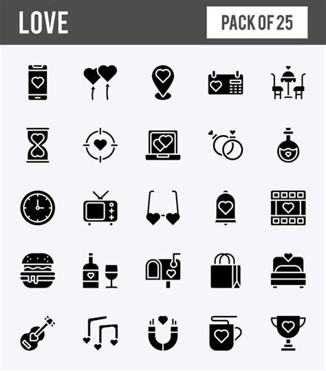 25 iconos de glifos de amor empaquetan ilustración vectorial Vector