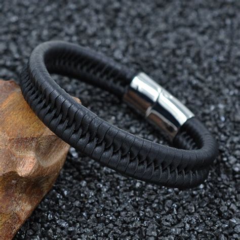 Moge Trendy Men 12mm Braided Leather Bracelets Men Stainless Steel