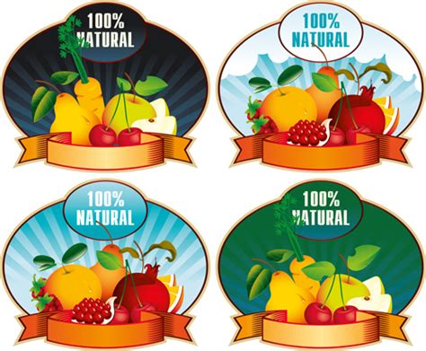 Natural fruit elements labels vector - Vector Food free download