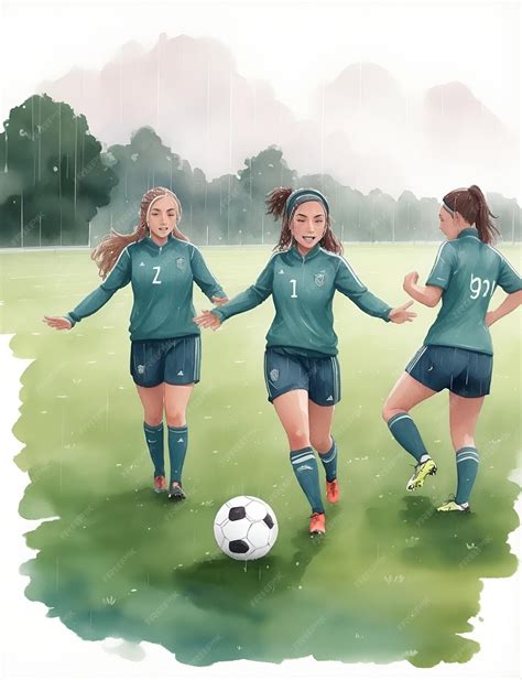 Premium AI Image | Women Soccer Players Watercolor Illustration