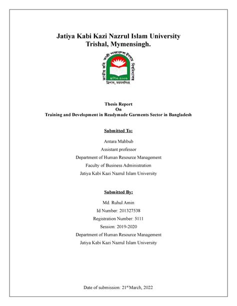 Thesis paper (babu) - Jatiya Kabi Kazi Nazrul Islam University Trishal, Mymensingh. Thesis ...