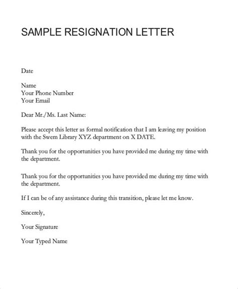 Free 6 Resignation Letter Samples In Ms Word Pdf Resignation Letter Sample Resignation