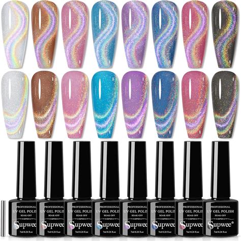 Supwee Rainbow Cat Eye Gel Polish 8 Colors Holographic Magnetic Gel Nail Polish 9d Cat Eye