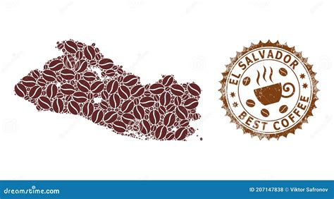 Mosaic Map Of El Salvador From Coffee And Distress Seal For Best Coffee