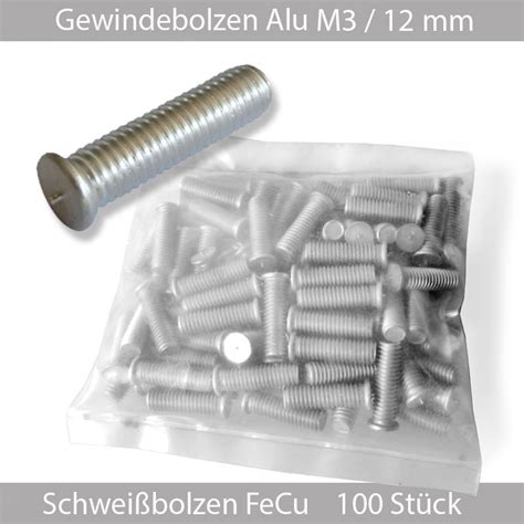 Gewinde Bolzen M3 12mm Aluminium 100 Stück punktschweißen Ausbeulen