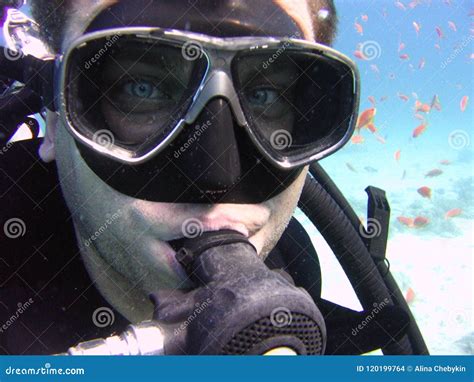 Underwater Photo, Face of Scuba Diver Stock Photo - Image of face ...