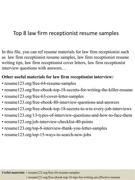 Top 8 Law Firm Receptionist Resume Samples PDF