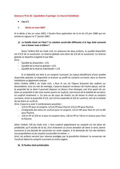 Séances n9 et 10 Séances n9 et 10 Liquidation et partage la