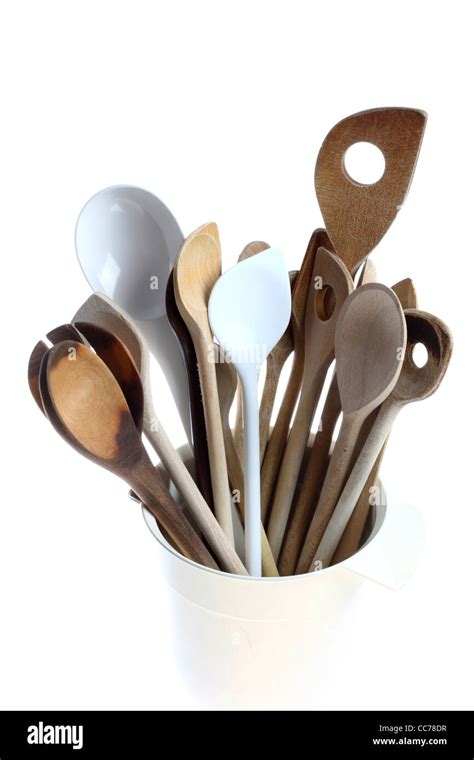 Various types of cooking spoons, wooden spoons. Kitchen devices Stock ...