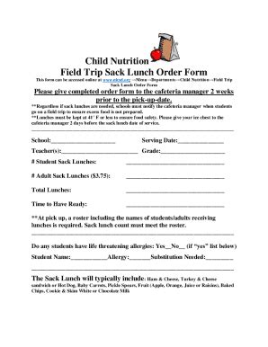 Fillable Online Signnow Comfill And Sign Pdf Form Sack Lunch