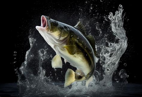 Premium Ai Image A Largemouth Bass Jumping Out Of Water