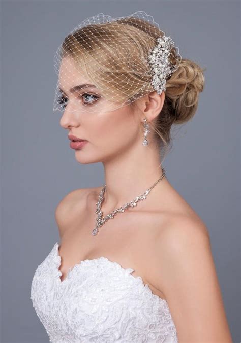 Bridal Veil And Bridal Rhinestone Crystal Comb Birdcage Veil Rhinestone 1920s Hair Comb