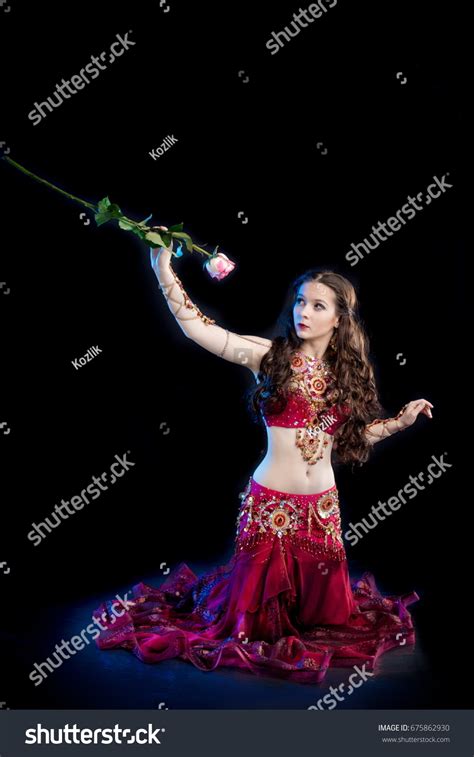 Dancer Brunette Girl Long Hair Red Stock Photo Shutterstock