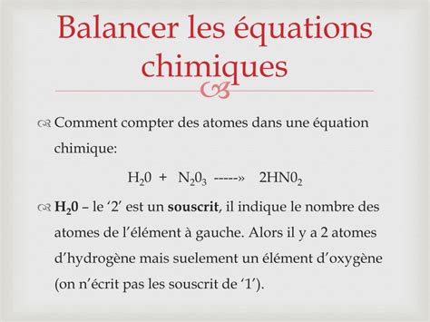 PPT Balancer les Équations Chimiques PowerPoint Presentation free