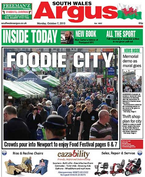 South Wales Argus FRONT PAGE 04 10 13 Crowds Tuck In At Newport Food