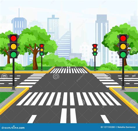 Vector Illustration Of Streets Crossing In Modern City City Crossroad