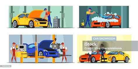 자동차 정비 서비스 평면 삽화 세트 자동차 대리점에 대한 스톡 벡터 아트 및 기타 이미지 자동차 대리점 차 남자 Istock