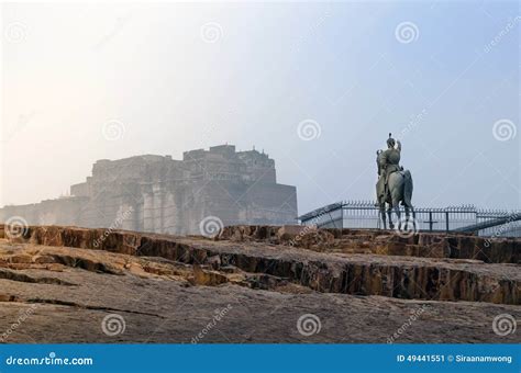 Rao Jodha Statue And Mehrangarh Fort In Jodhpur India Stock Image