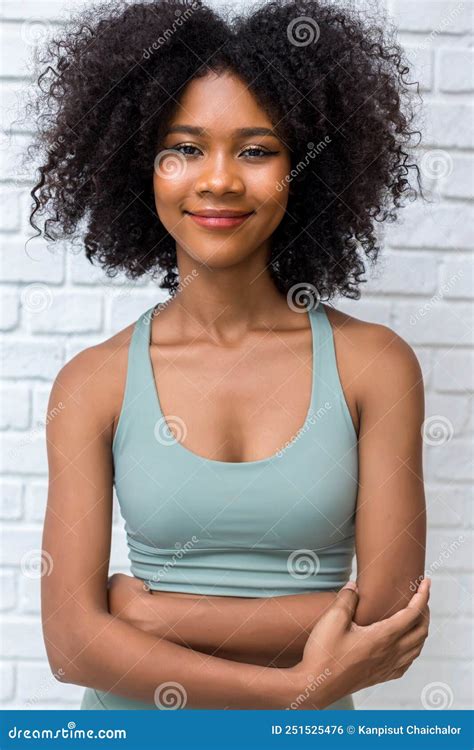 Portrait Of African American Woman With Bushy Curly Hairstyle Stock