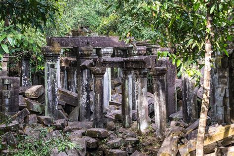 Ruins of Ancient Beng Mealea Temple Over Jungle, Cambodia. Stock Photo - Image of angkor ...