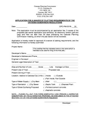 Fillable Online Application For Preliminary Plat Approval Of