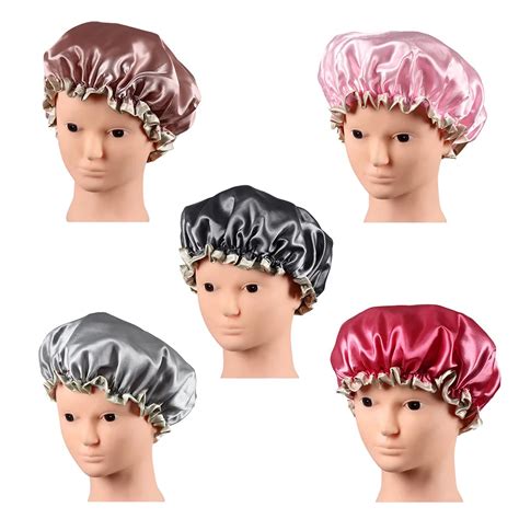 1pc Thick Women Shower Satin Hats Colorful Bath Shower Caps Hair Cover