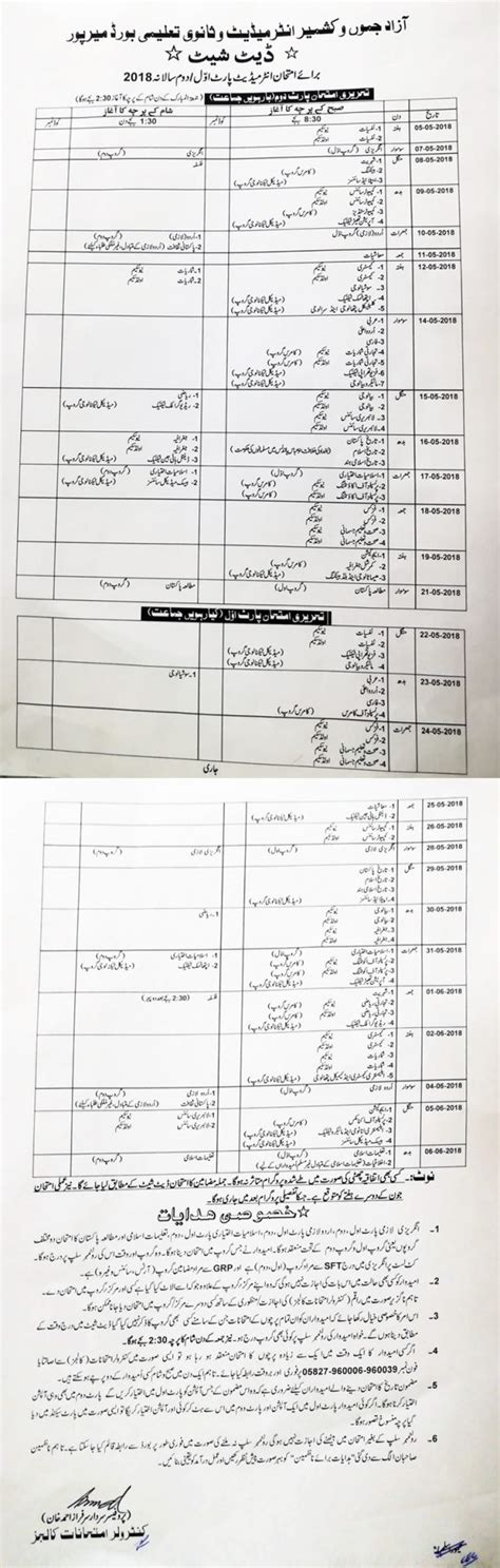 Ajk Mirpur Board Intermediate Date Sheet 2019 Fa Fsc