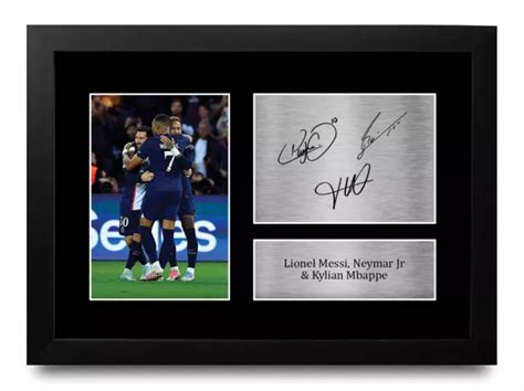 Lionel Messi Neymar Jr Kylian Mbappe Psg Signed Print Photo A