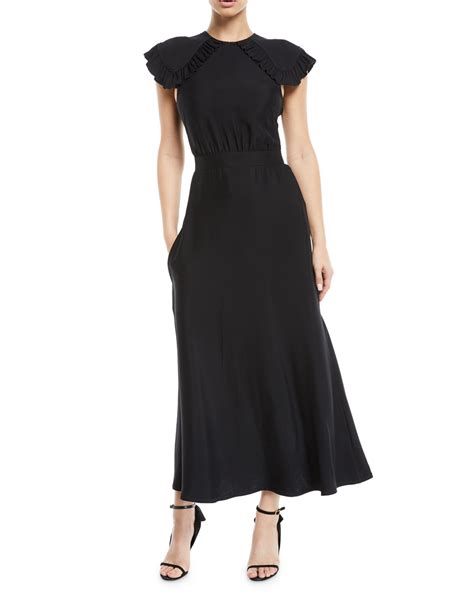 CALVIN KLEIN 205W39NYC Ruffled Cap Sleeve Fitted Waist A Line Midi