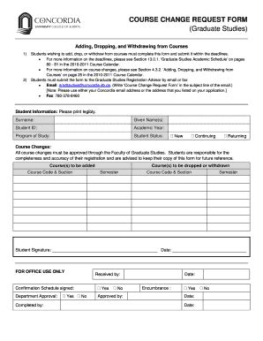 Course Change Request Form Fill Online Printable Fillable Blank