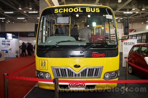 Mahindra Tourister School Bus front at Bus and Special Vehicles Show 2015